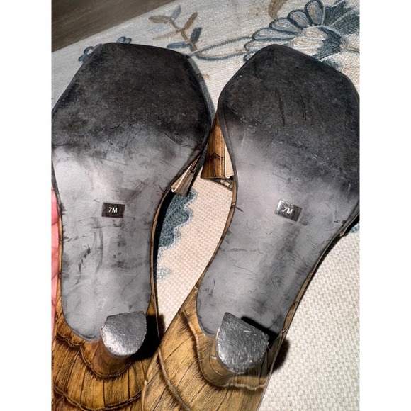 Franco Sarto Brown Croc Embossed Square Toe Kitten Heel Mules Slides 7M - Picture 3 of 4